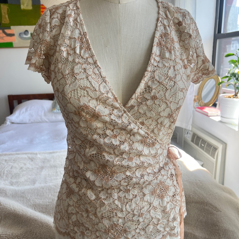 Love Squared Cream and Tan Lace Top
